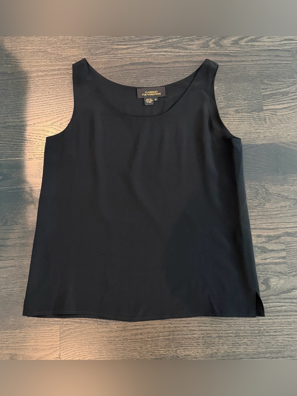 Women’s Black Silk Sleeveless Scoop Neck Shell Top by
